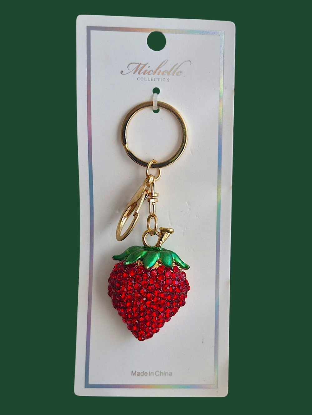 Sparkling Red Crystal Strawberry Bag Charm / Keychain